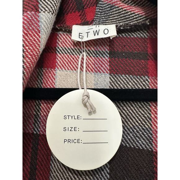 ETWO Plaid Waterfall Open Front Wool Polyester Vest New Size L - Picture 7 of 9